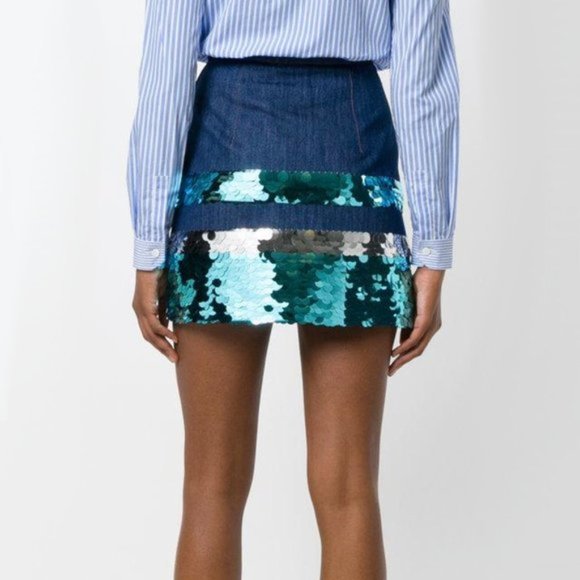 NWT Miu Miu orange silver sequin denim mini skirt - Picture 9 of 16